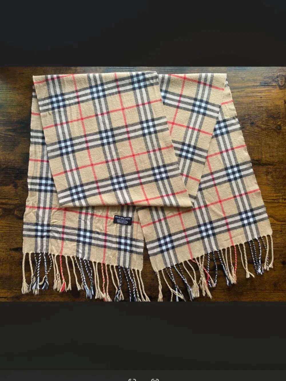 Burberry 100% Cashmere Nova Check Plaid Fringe Scarf England